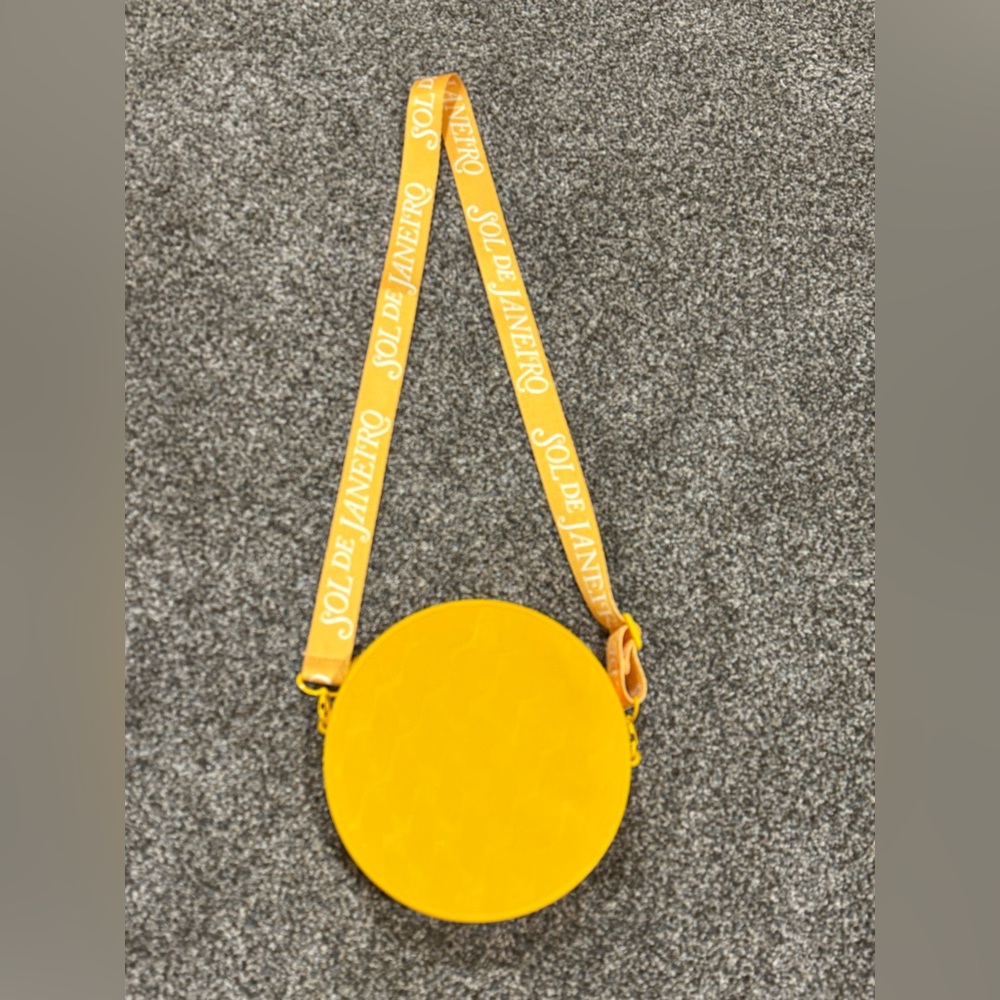 Sol de Janeiro Vibrant Round Mustard Yellow Rubber Crossbody Bag (8”x8”) unique - Picture 9 of 13